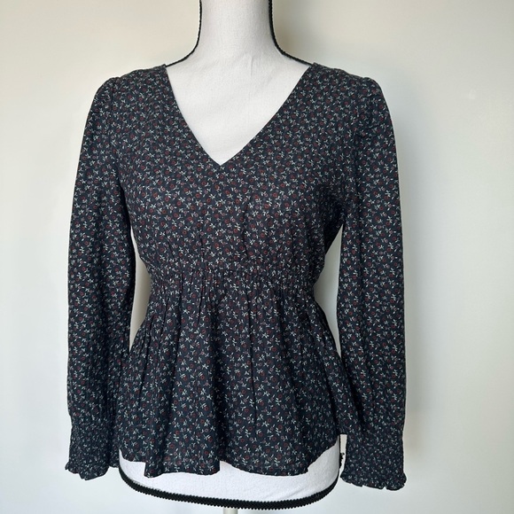 Madewell Tops - Madewell Black Peplum Long Sleeve Blouse size S